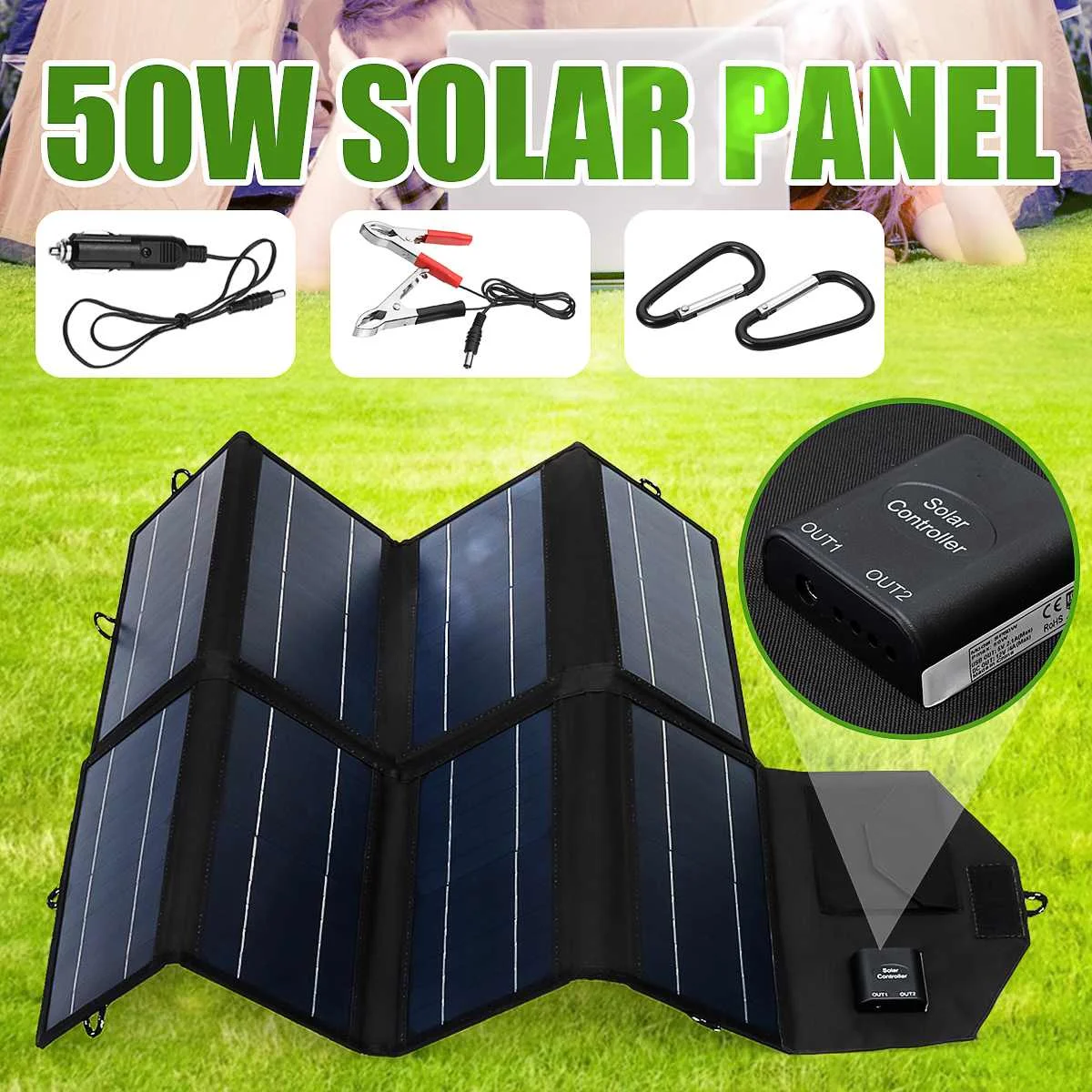 

Portable 50W Solar Panel 12V Folding Waterproof Charger Mobile Power Bank for Phone Battery Dual USB Port for outdoor activitie