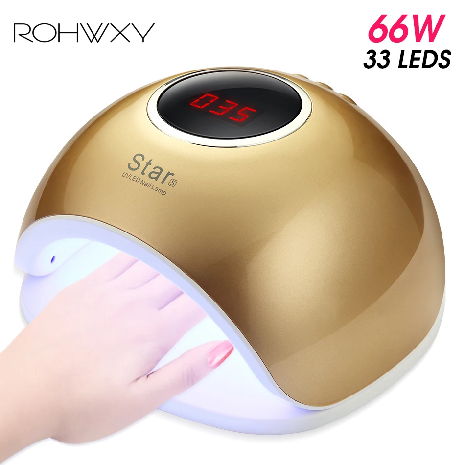 УФ светодиодный Сушилка для ногтей ROHWXY всех типов гель лака с таймером 10s/30s/60s/ 66