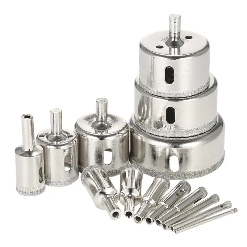 14PCS Hole Saw 3-70mm Diamond Coated Core Drill Bit Set Tools for Tiles Marble Glass Porcelain Drilling Power | Инструменты