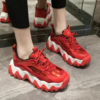 

2020 Fashion Women Platform Sneakers Leather Ladies Chunky Sneakers Woman High PU Black Sports running shoes E16-54