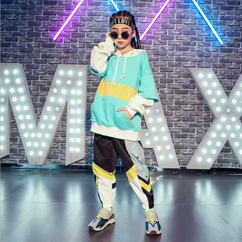 

Kid Fashion Green Hoodie Sweatshirt Tops Running Casual Hip Hop Pants Clothing for Girls Boys Jazz Dance Costume Clothes