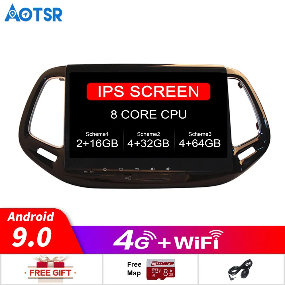 Top Android 9 64GB Car No DVD Player GPS navigation For JEEP Commander 2016+ Radio Tape Recorder Multimedia player Headunit HD IPS 1