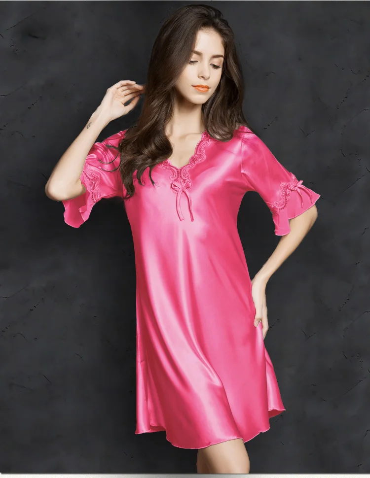 Модная Пижама Корейская версия ледяного шелка с Коротким Рукавом Кружевная юбка домашняя Ночная сексуальная пижама женское шелковое белье платье для сна