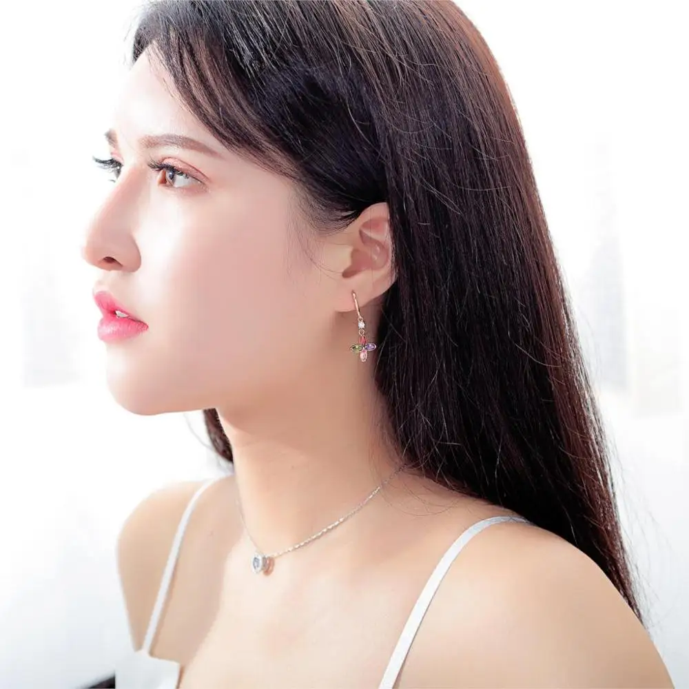 

Brand Romantic Jewelry Women Colorful/White CZ Crystal Earrings For Wedding Gold Color Flower Earrings Jewelry Accessories gifts