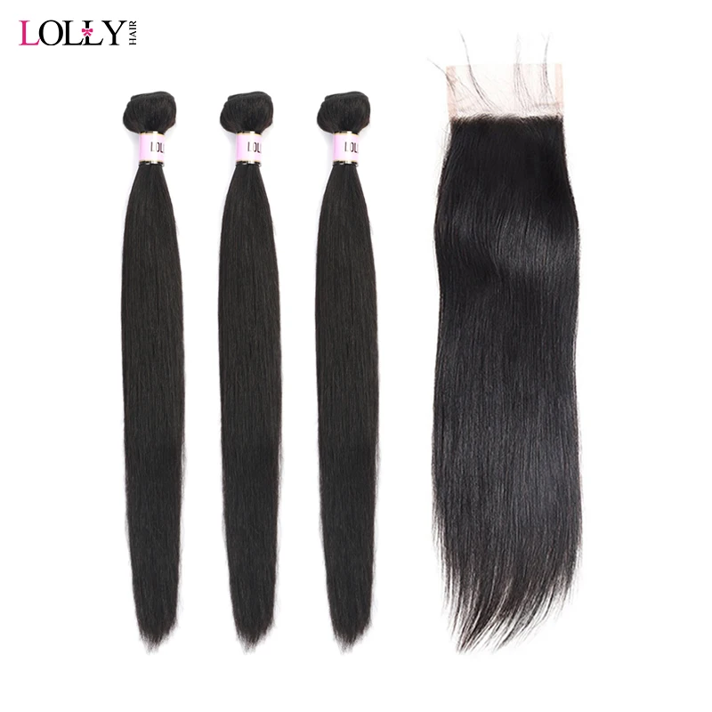 

Lolly Brazilian Straight Human Hair Bundles With Closure Natural Color Remy Hair Bundles With Closure Free Part With Baby Hair