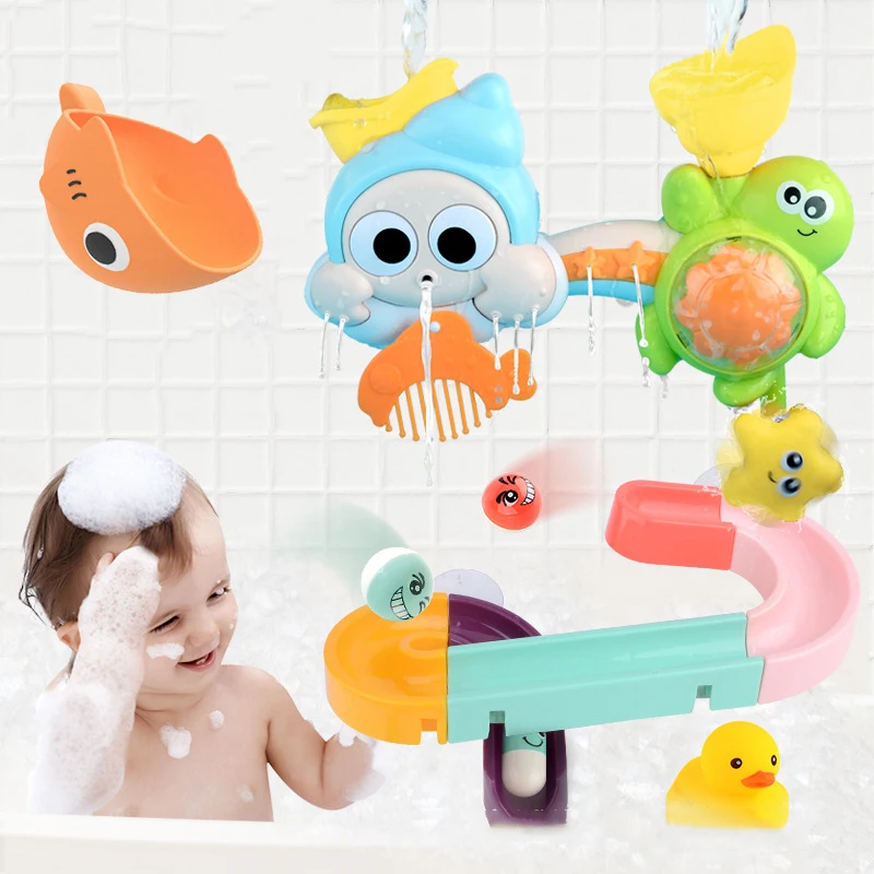 Non-Professional plays in baths with a toy