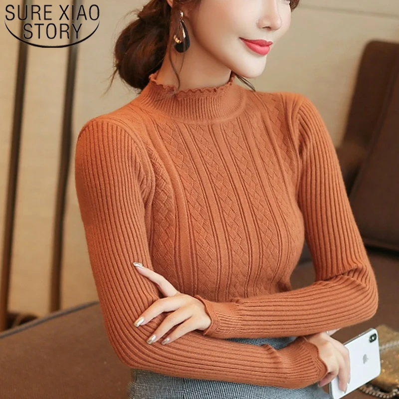Женские свитера и пуловеры,, однотонный Стандартный кружевной свитер, женские корейские топы, желтые, sueter mujer, вязаный свитер, 7551 50