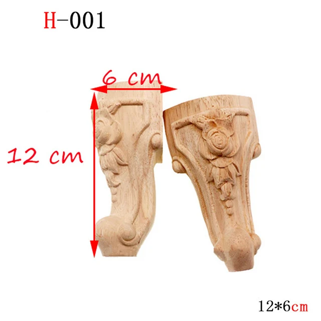 1pcs Furniture With Solid Wood Legs Carving Flower Sofa Seat TV Cabinet Feet, No Paint Drop Ship，Furniture Feet Replace H-001 12x6cm