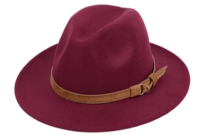 Wine Red Новые модные женские туфли Для мужчин шляпа с широкими полями Outback шляпа Панама джазовая, шляпа фетровая Шапки ковбойская шляпа цвет: черный, синий, красный, желтый, розовый - Цвет: Wine Red