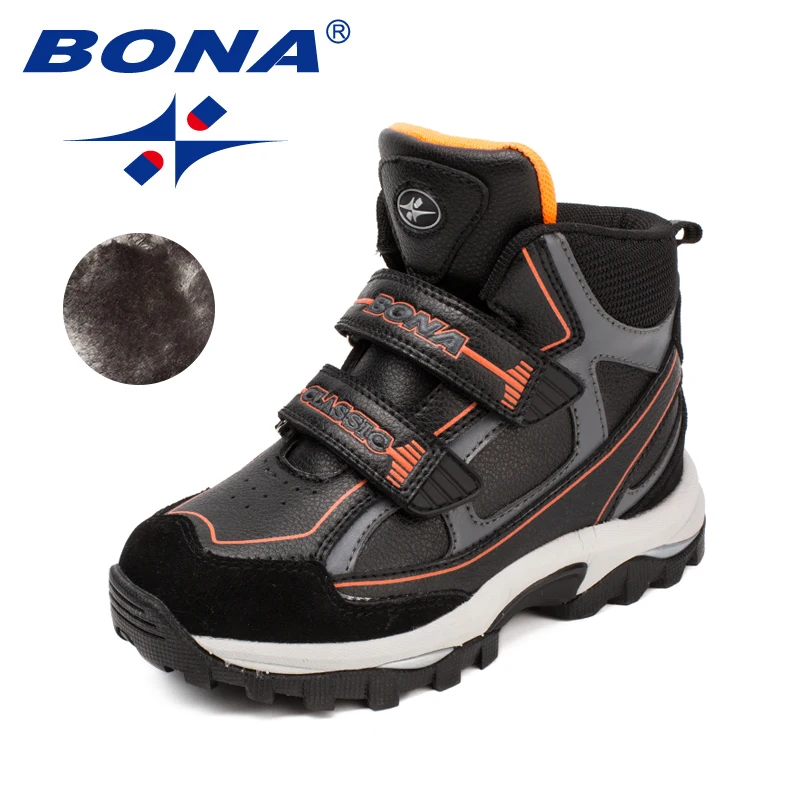 

BONA 2022 New Designers Winter Snow Warm Boots Children Plush High Top Hiking Shoes Boys Sneaker Rubber Anti-Slip Footwear Girls