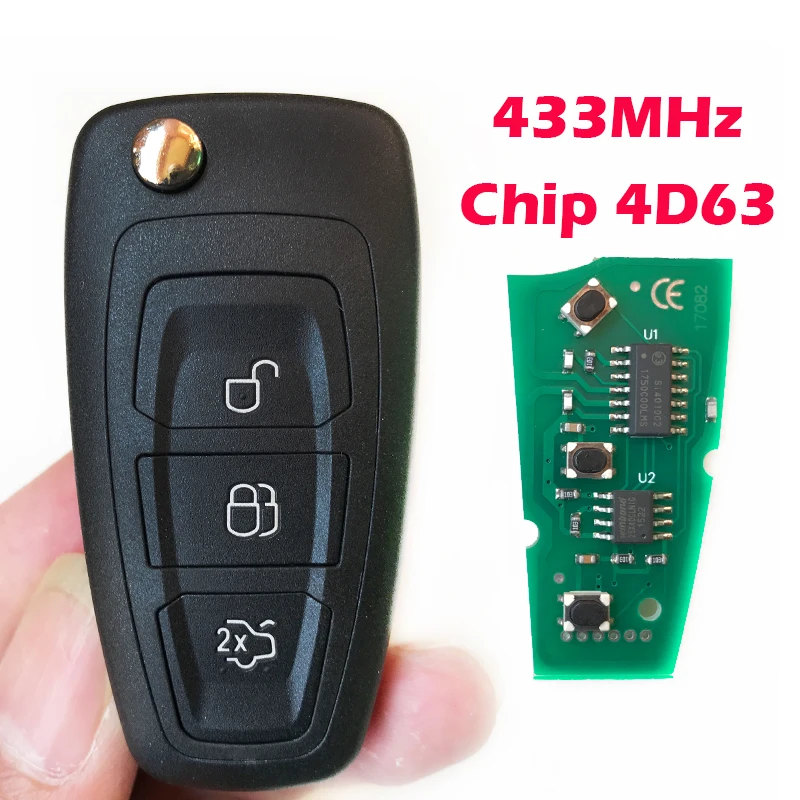 Полный автомобильный флип-ключ для Ford Focus Fiesta 2013 433 МГц 4D63 чип 3 кнопки флип складной пульт дистанционного ключа чехол с HU101 лезвие