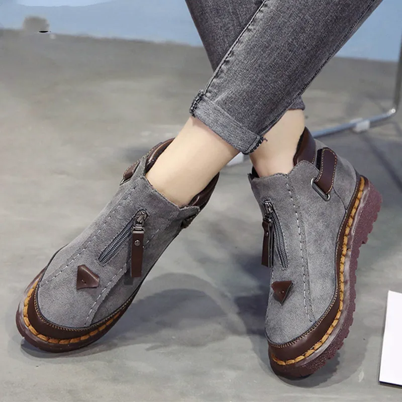 

Women Ankle Boots Spring Plus Size Female Short Booties Platform Retro Nebuck Fashion Zipper Casual Woman's Shoes