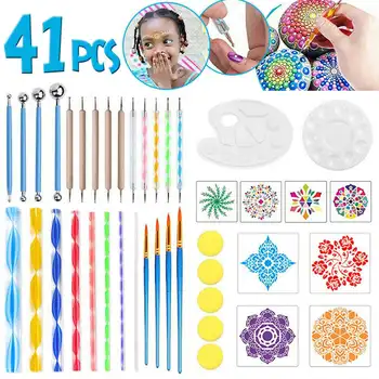 

41 Pcs DIY Mandala Dotting Tools Set For Painting Rocks Dot Kit Rock Stone Painting Pen Polka Dot Art Tool Template Cosmetic