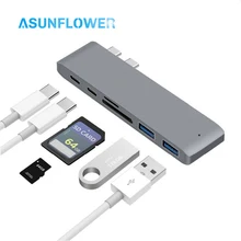 USB C концентратор для Macbook Pro 13 type C концентратор адаптер для ноутбука Dual type C To Thunderbolt 3 USB 3,0 устройство для чтения карт SD TF многофункциональный концентратор