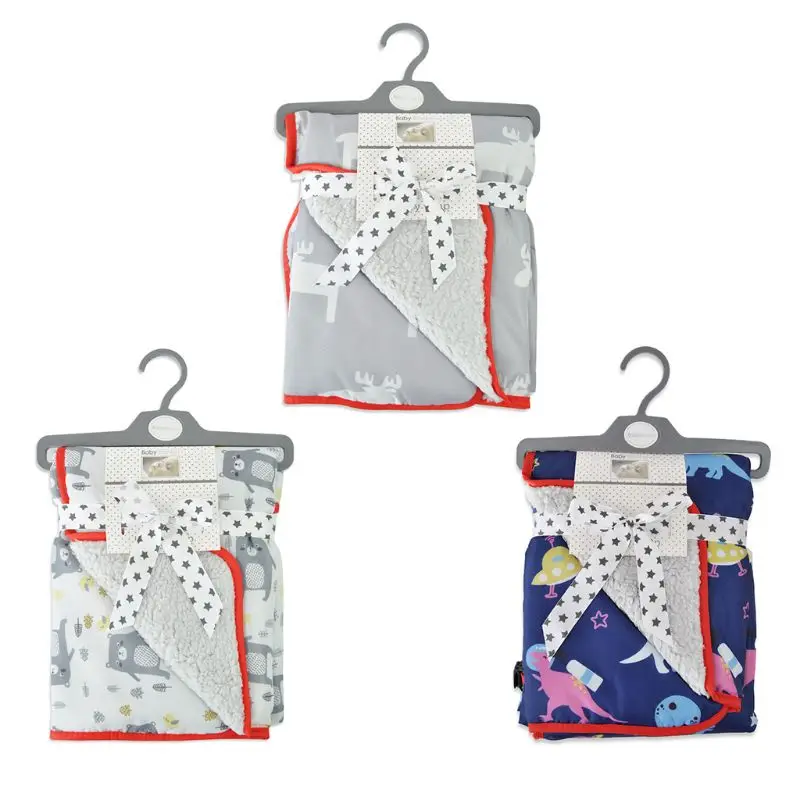 Baby Blankets Warm Swaddle Infant Thicken Double Layer Cartoon Stroller Wrap Newborn Blanket