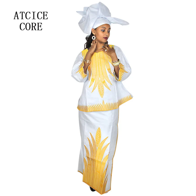Африканский Базен riche вышивка дизайн платье топ с платья три шт один комплект LB063