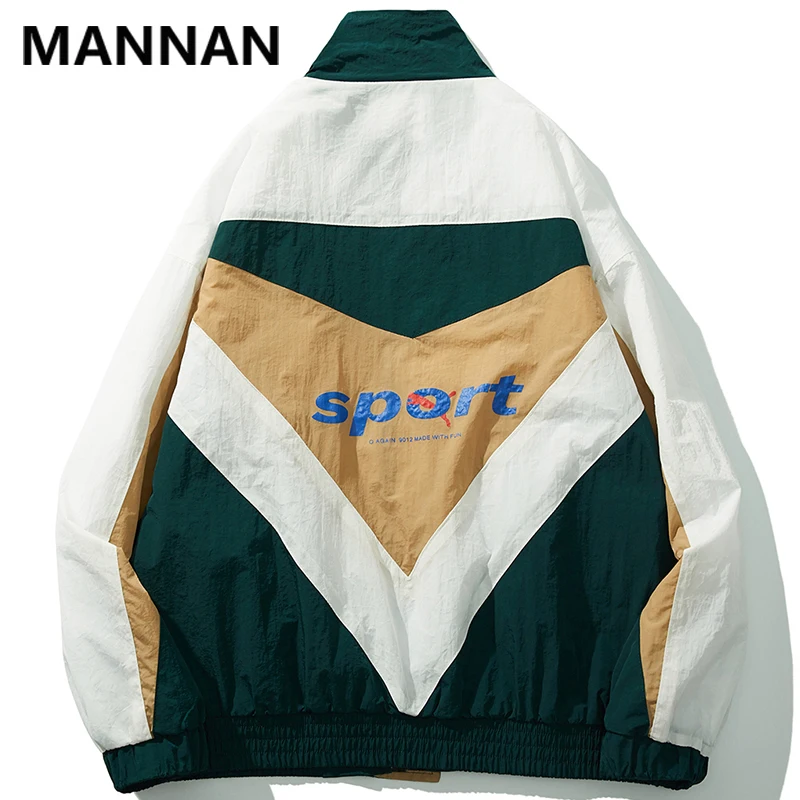 MANNAN/винтажная куртка-ветровка в стиле пэчворк с цветным блоком, мужская повседневная куртка на молнии, спортивный кардиган пальто верхняя одежда, куртки, топы