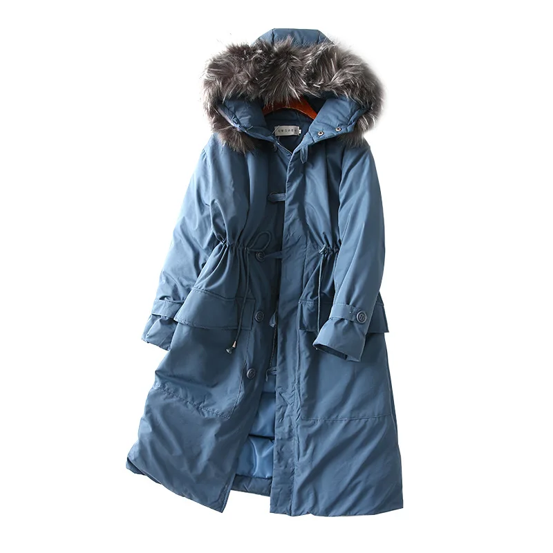 

One's Comfortable Versatile Drawstring Waist Hugging Mid-length Fur Collar Hooded Cotton-padded Clothes Women's Entity