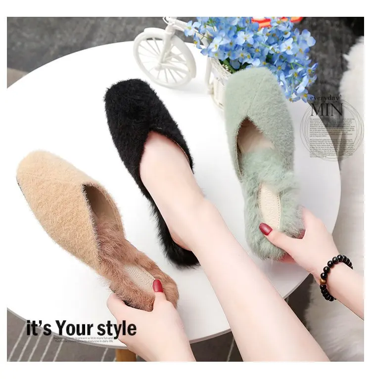 

Closed-toe ban tuo xie Women's Outer Wear 2019 Autumn New Style Korean-style Low Heel Square Head Versatile plus Velvet Lazy Cot