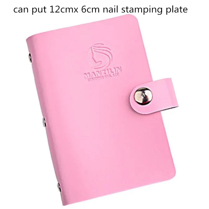 pink 1pc Nail Stamping Plate Holder Case Round Square Rectangular 20 Slots Professional Manicure Nail Art Plate Organizer Bag - Color: pink