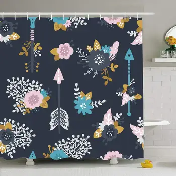 

Shower Curtain Set with Hooks 72x78 Floral Flowers Arrows Posters Twig with Elements Girl Feathers Branches Nature Textures