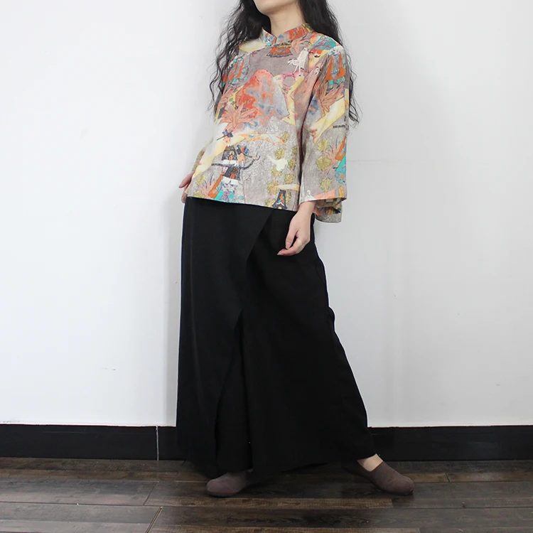 Original design Wide leg Linen harem pants Irregular Asymmetric Loose Trousers elastic waist Vintage Female pants DC477