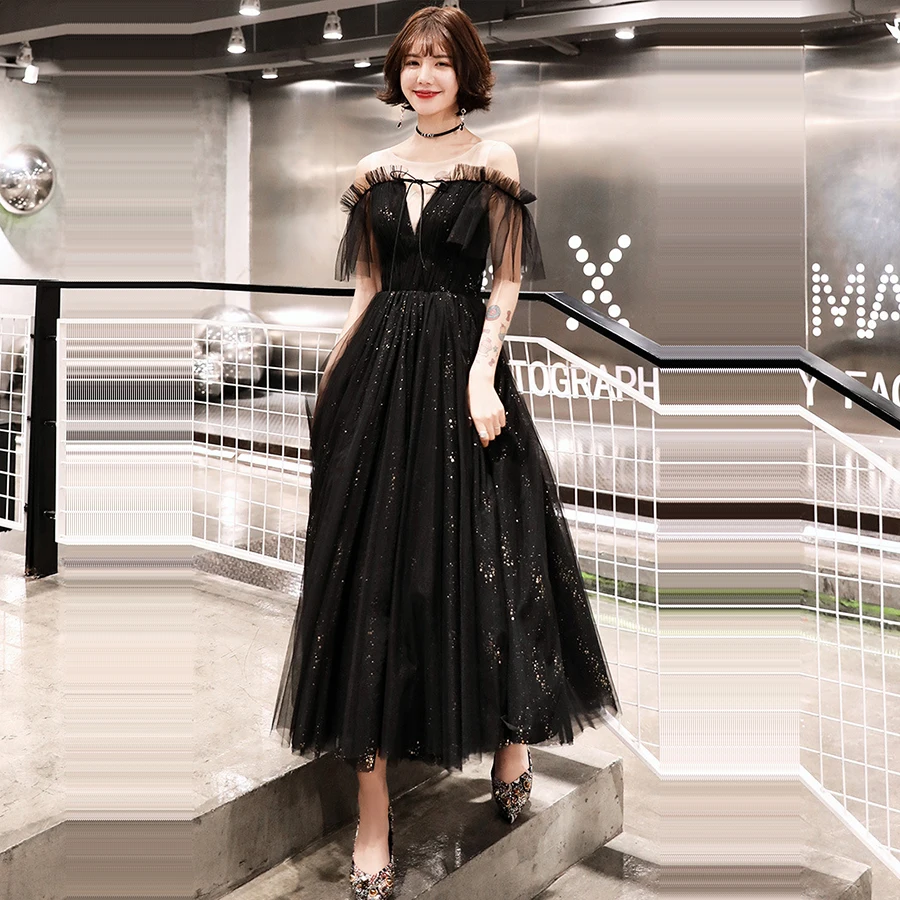Вечернее платье, с вырезом лодочкой, вечерние платья Ruffels, короткий рукав, Robe De Soiree, с открытыми плечами, вечерние платья E361
