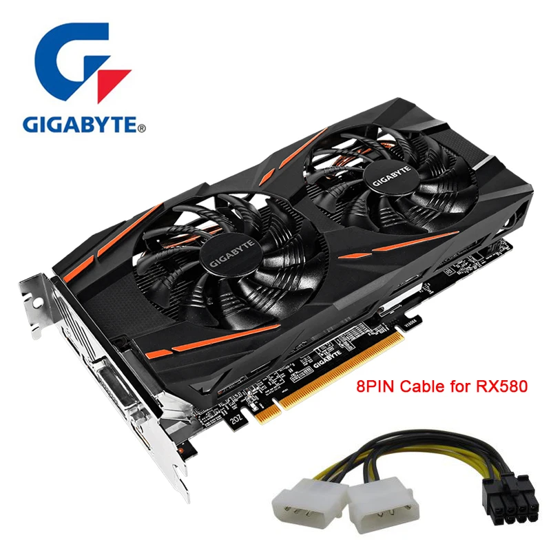 

GIGABYTE RX580 Graphics Cards 8GB 128Bit GDDR5 Video Card Display Port HDMI DVI VGA Cards RX580 Used for PC AMD
