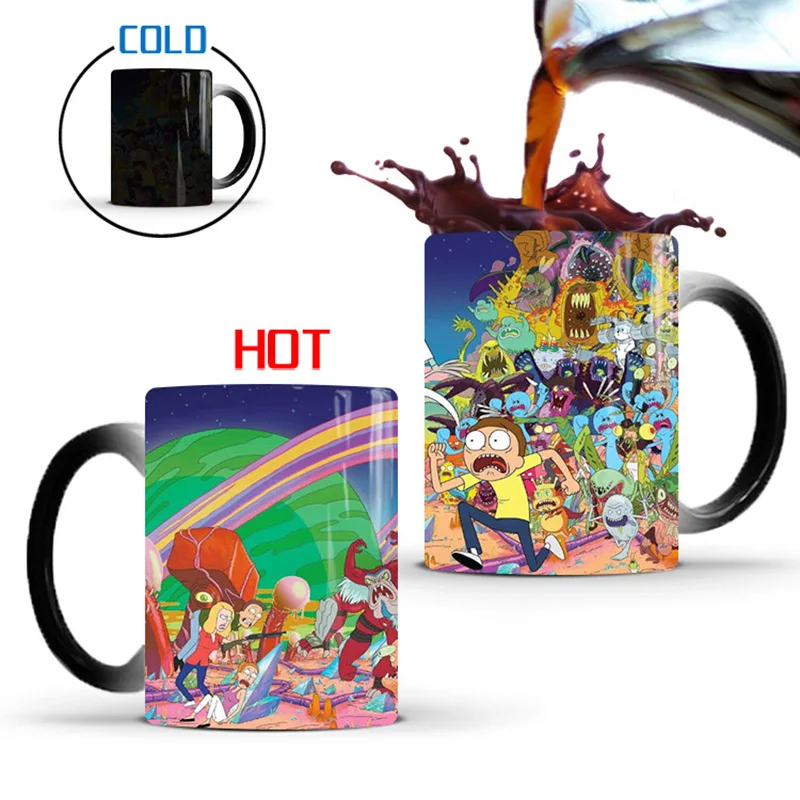 Новинка, волшебные кофейные чашки и кружки Рик и Морти, креативная кружка 350 мл, меняющая цвет, керамическая чашка для чая, молока, для вашей семьи, подарок для детей