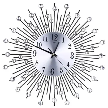 

Wall Clock Diamonds Decorative Round Clock Metal Living Room Decor Quiet Quartz Clocks Modern Minimalist Clocks Wall Art