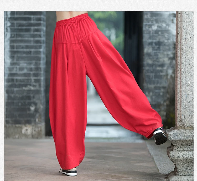 KYQIAO традиционная китайская одежда Плюс Размер Женская одежда Женская Осенняя винтажная розовая красная черная вышивка широкие брюки