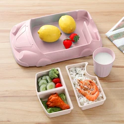 Baby Feeding Bowls Cartoon Bamboo Fiber Tableware Set Children's Dishes Kids Dinner Baby Feeding Plate Training Bowl for Kids