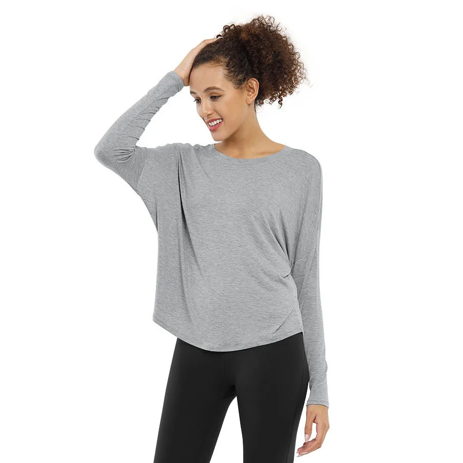 

Beginners Spring Thin Sweat Absorbing Yoga Clothes Solid Color Slim Fit Crew Neck Long Sleeve Modal Tops (Bwst006)