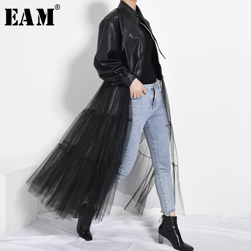 For Sale Jacket Mesh Women Coat Black EAM Long Spring Fashion Fit Lapel Autumn Loose PB27901 Big-Size 4001244010303