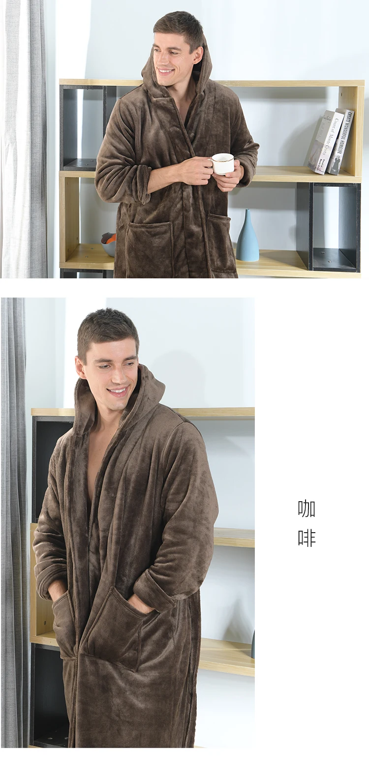 Tmallfs New Men Plus Large Size Soft Flannel Bathrobe Male Winter Bath Robe Man Extra Long Loose Hooded Warm Robes Dressing Gown