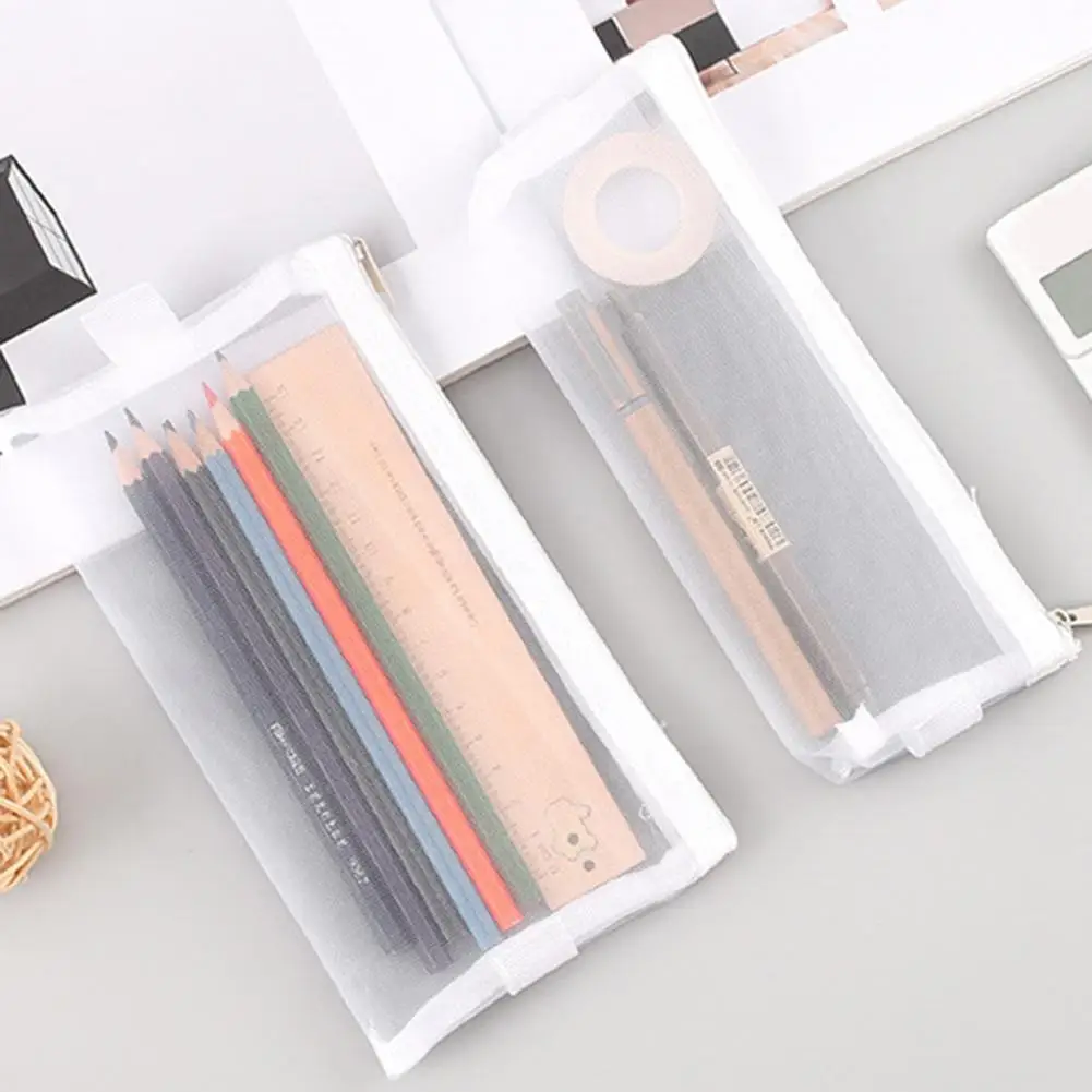 

Fashion Mesh Zipper Student Pen Pencil Case Makeup Cosmetic Storage Bag Pouch