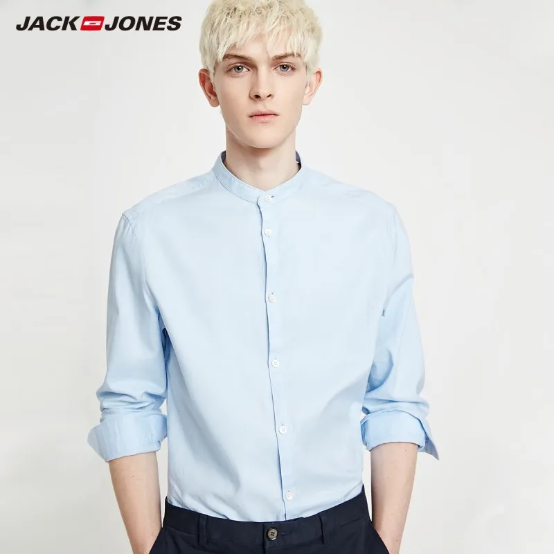 JackJones Мужская рубашка из хлопка, однотонная деловая повседневная мужская одежда 219105566