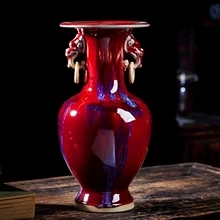 

Vase Jingdezhen Red Porcelain Crystal Glaze Ceramic Flower Vase Home Decor Handmade Shining Famille Vases Gift Arrangement
