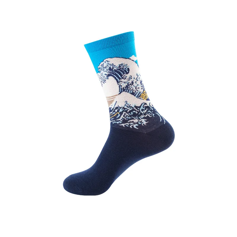 Для женщин забавные Для мужчин носки из хлопчатобумажной ткани в виде акулы личности счастливых Искусство Ван Гог роспись всемирно известная картина женские Носки с рисунком из масла носки, подарок на Рождество