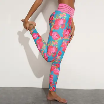 Women Vintage Flower Print Tank Tops Bras + Pants 2 Piece Sets Sexy V-Neck Fitness Bra Sports Workout Brathable Push Up Leggins 6