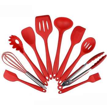 

Silicone Cooking Utensils 10Pcs Kitchen Utensil Set Non-stick Spatula Wooden Handle with Storage Box Kitchen Tools
