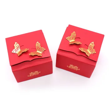 

50pcs Butterfly Wedding Favor Boxes Girl Baby Shower Candy Box Decoration Party Birthday Small Gift Boxes(red)