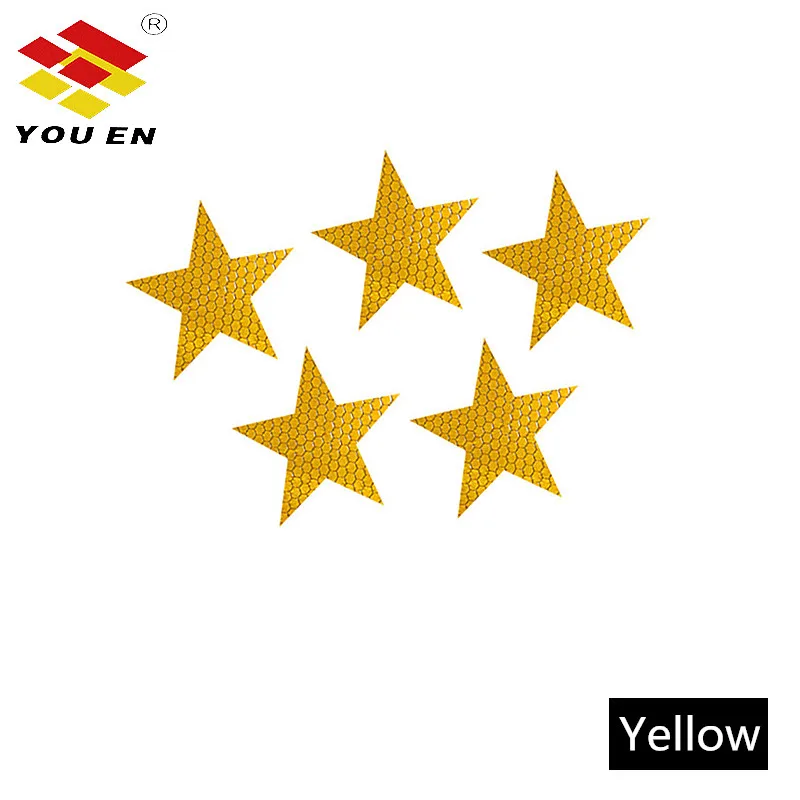 YOUEN, 5x5 см, новые предупреждающие надписи, светоотражающие наклейки, звезды для мотоцикла/велосипеда, для видимой безопасности, 5 шт., автомобильные аксессуары - Цвет: Yellow