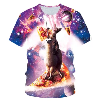 

New Quality Kids T-Shirt Children Summer Short Sleeve T-Shirts for Girls Clothes Cat Alpaca pizza 3D Baby T Shirt Toddler Tops