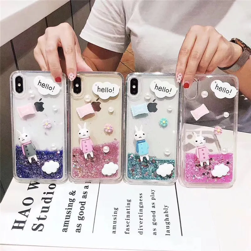 Милый 3D мультфильм узорной Жидкой Оболочки Телефон чехол для iPhone 6 6s 7 8 Plus X XS XR XSMAX