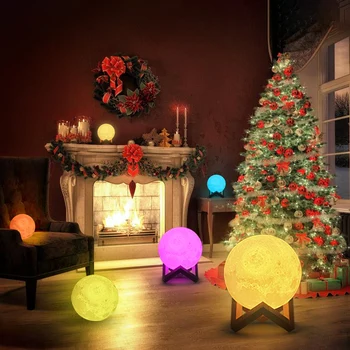 

16 Colors Moon Light with Wood Stand Remote Touching Control LED Table Lamp Dimmable 4 Modes USB Bedside Night Lights Kids Gift
