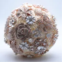 Шелковые свадебные цветы, стразы, ювелирные изделия, румяна, розовая брошь, букет, Золотая брошь, свадебное платье, свадебный букет