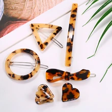 Корейский стиль Леопард акриловая Форма сердца заколки для волос геометрический круглый треугольник набор заколок для волос Acccessories Прямая поставка