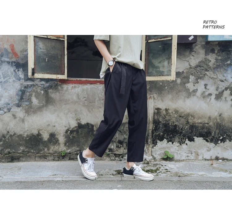 Мужские летние простые рваные джинсы брюки свободные тяжелые Удобные повседневные Прямые брюки до щиколотки в японском стиле однотонные