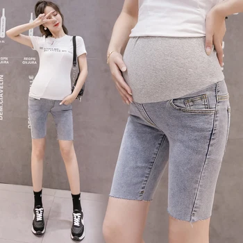 

98 Half Thin Stretch Denim Maternity Jeans Summer Skinny Pencil Belly Shorts for Pregnant Women Pregnancy Short Pencil Trousers